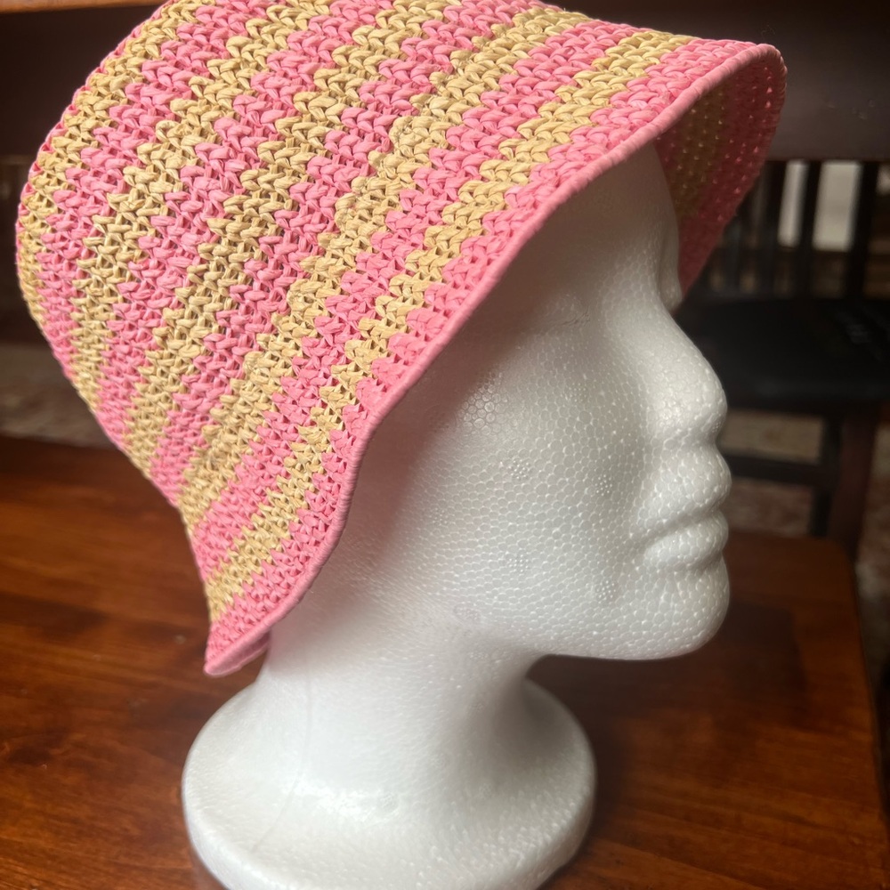 Prada pink and tan striped bucket hat